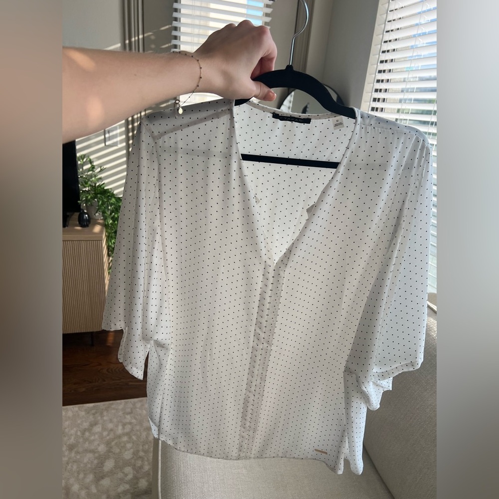 Tahari White Blouse with Black Dots